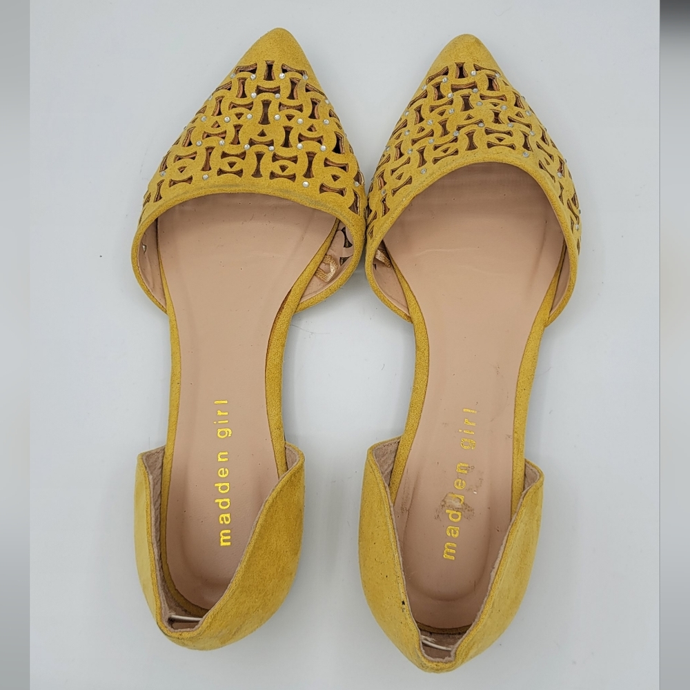 Madden Girl - Mustard Yellow Pointed Toe Flats With Rhinestone Detail - Picture 3 of 7